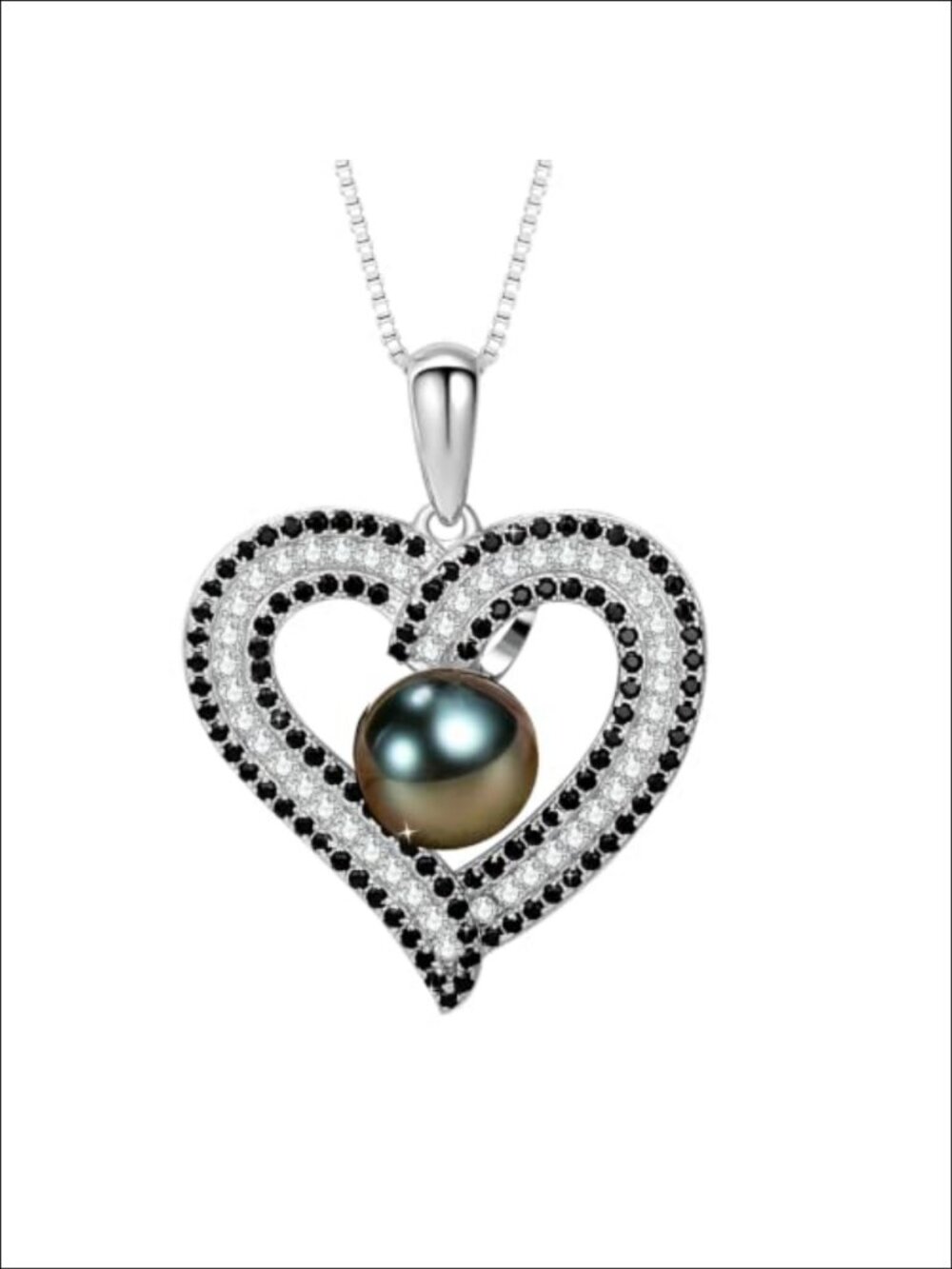 18K Gold Plated 925 Sterling Silver Black Pearl Heart Pendant Necklace